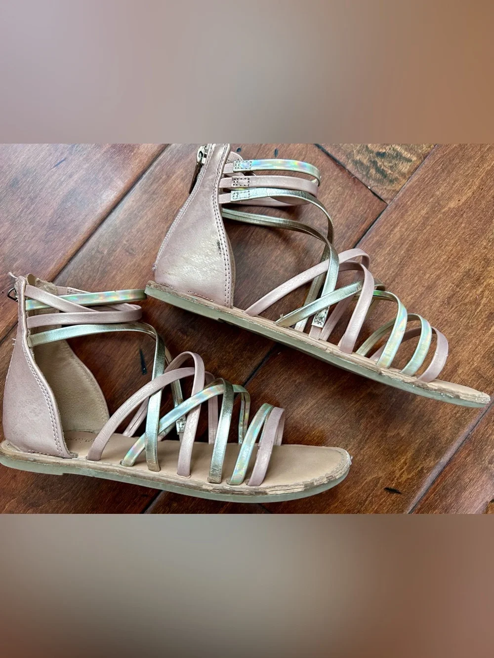Cat & Jack gold and rose gold/neutral gladiator sandals - Size 2